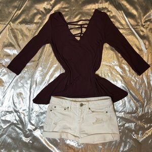 American Eagle | White Mid Rise Jean Shorts Small